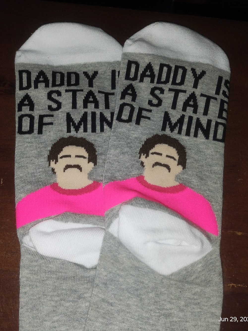 Pedro Pascal "Daddy is a state of mind" novelty socks.